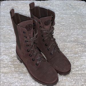Tory Burch Bromme Suede Combat Boots (Brown)